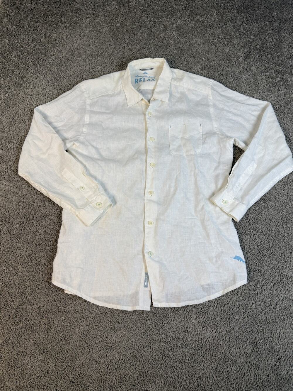 Tommy Bahama Shirt Mens M White Long Sleeve Button Up Linen Pocket Relaxed